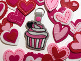 ITH Digital Embroidery Pattern for Love Cupcake Snap Tab / Key Chain, 4X4 Hoop