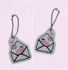 ITH Digital Embroidery Pattern for Love Letter Zipper Pull / Earrings, 4X4 Hoop