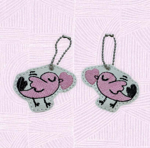 ITH Digital Embroidery Pattern for Love Bird Zipper Pull / Earrings, 4X4 Hoop