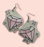 ITH Digital Embroidery Pattern for Love Diamond Zipper Pull / Earrings, 4X4 Hoop