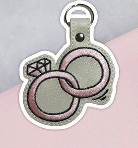 ITH Digital Embroidery Pattern for Love Rings Snap Tab / Key Chain, 4X4 Hoop