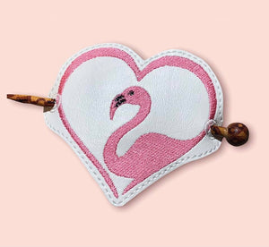 ITH Digital Embroidery Pattern for Flamingo Heart II Hair Bun Holder, 4X4 Hoop