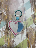 ITH Digital Embroidery Pattern for Baby Foot Heart Snap Tab / Key Chain, 4X4 Hoop
