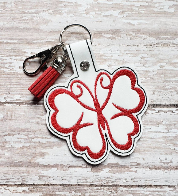 ITH Digital Embroidery Pattern for Heart Winged Butterfly Snap Tab / Key Chain, 4X4 Hoop