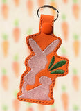 ITH Digital Embroidery Pattern for Rabbit Carrot Silhouette Snap Tab / Key Chain, 4X4 Hoop