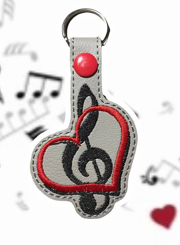 ITH Digital Embroidery Pattern for Treble Heart Snap Tab / Key Chain, 4X4 Hoop