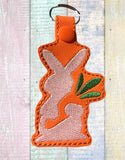 ITH Digital Embroidery Pattern for Rabbit Carrot Silhouette Snap Tab / Key Chain, 4X4 Hoop
