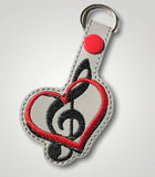 ITH Digital Embroidery Pattern for Treble Heart Snap Tab / Key Chain, 4X4 Hoop