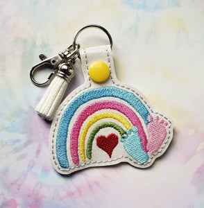ITH Digital Embroidery Pattern for Rainbow Baby Snap Tab / Key Chain, 4X4 Hoop