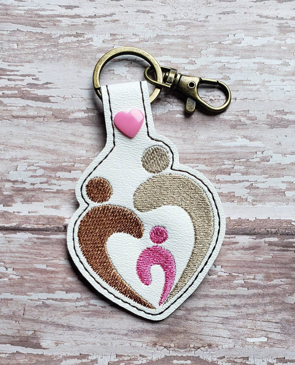 ITH Digital Embroidery Pattern for Family Love Snap Tab / Key Chain, 4X4 Hoop