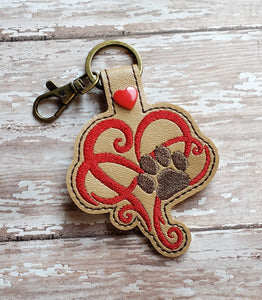 ITH Digital Embroidery Pattern for Infinity Heart Paw Snap Tab / Key Chain, 4X4 Hoop