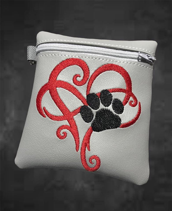 ITH Digital Embroidery Pattern for Infinity Heart Paw Tall Cash Card Zipper Pouch 4.5X5, 5X7 Hoop