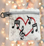 ITH Digital Embroidery Pattern for Musical Heart 4X4 Zipper Pouch, 4X4 Hoop