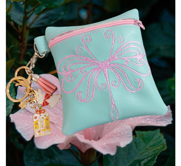 ITH Digital Embroidery Pattern for Swirl Curl Dragonfly Tall Cash Card Zipper Pouch, 5X7 Hoop