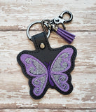 ITH Digital Embroidery Pattern for Sketch Wing Butterfly Snap Tab / Key Chain, 4X4 Hoop
