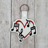 ITH Digital Embroidery Pattern for Musical Heart Snap Tab / Key Chain, 4X4 Hoop
