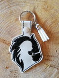 ITH Digital Embroidery Pattern for Horse With Girl Silhouette Snap Tab / Key Chain, 4X4 Hoop