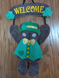 ITH Digital Embroidery Pattern for Welcome Bear Sign Large St. Patty's Day Outfit, 6X10 Hoop