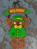 ITH Digital Embroidery Pattern for Welcome Bear Sign Large St. Patty's Day Outfit, 6X10 Hoop
