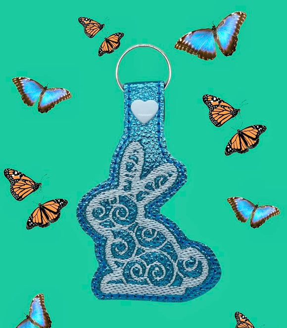 ITH Digital Embroidery Pattern for Swirl Side Bunny Snap Tab / Key Chain, 4X4 Hoop