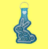 ITH Digital Embroidery Pattern for Swirl Side Bunny Snap Tab / Key Chain, 4X4 Hoop