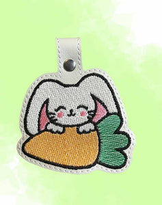 ITH Digital Embroidery Pattern for Sleepy Bunny on Carrot Snap Tab / Key Chain, 4X4 Hoop