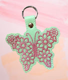 ITH Digital Embroidery Pattern for Floral Butterfly For Rhinestones / Hot Fix Snap Tab / Key Chain, 4X4 Hoop