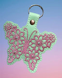 ITH Digital Embroidery Pattern for Floral Butterfly For Rhinestones / Hot Fix Snap Tab / Key Chain, 4X4 Hoop