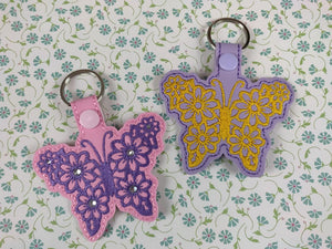 ITH Digital Embroidery Pattern for Floral Butterfly For Rhinestones / Hot Fix Snap Tab / Key Chain, 4X4 Hoop