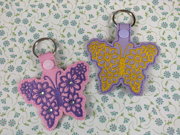 ITH Digital Embroidery Pattern for Floral Butterfly For Rhinestones / Hot Fix Snap Tab / Key Chain, 4X4 Hoop