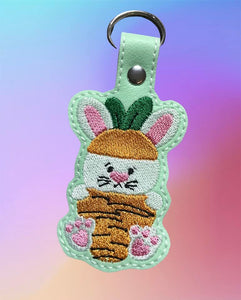 ITH Digital Embroidery Pattern for Bunny as Carrot Snap Tab / Key Chain, 4X4 Hoop