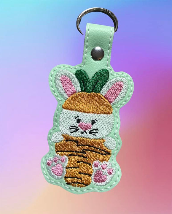 ITH Digital Embroidery Pattern for Bunny as Carrot Snap Tab / Key Chain, 4X4 Hoop