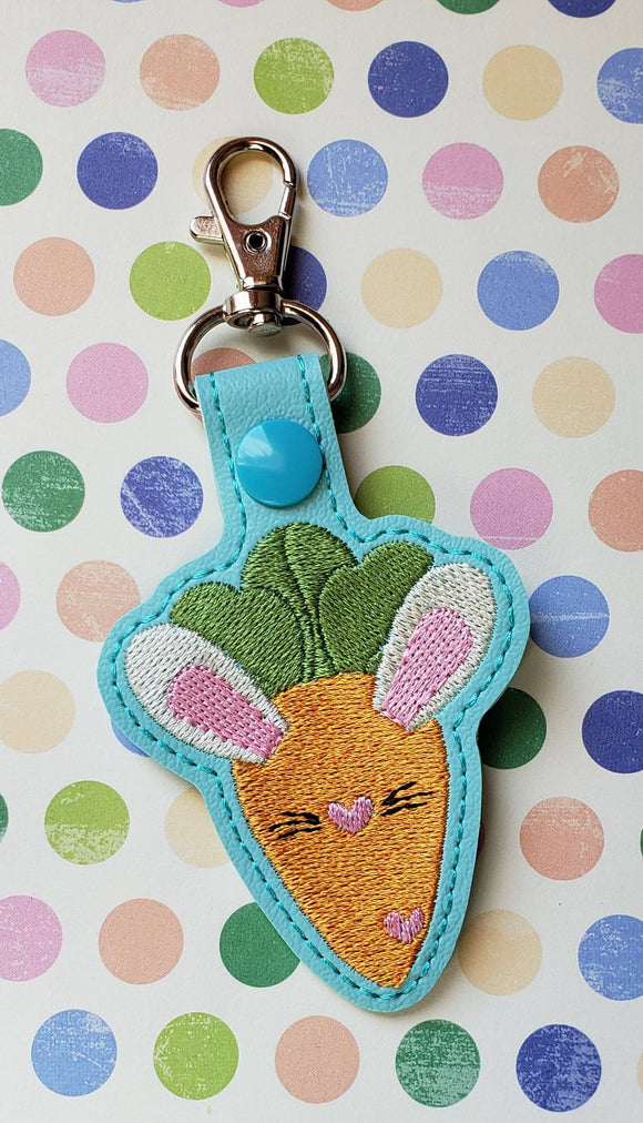 ITH Digital Embroidery Pattern for Bunny Eared Carrot Snap Tab / Key Chain, 4X4 Hoop