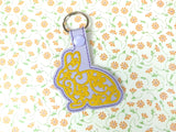 ITH Digital Embroidery Pattern for Flower Swirl Bunny for Rhinestones Snap Tab / Key Chain, 4X4 Hoop