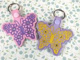 ITH Digital Embroidery Pattern for Floral Butterfly For Rhinestones / Hot Fix Snap Tab / Key Chain, 4X4 Hoop