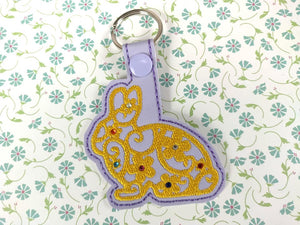 ITH Digital Embroidery Pattern for Flower Swirl Bunny for Rhinestones Snap Tab / Key Chain, 4X4 Hoop