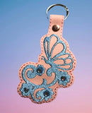 ITH Digital Embroidery Pattern for Flower Swirl Butterfly for Rhinestone / Hot Fix Snap Tab / Key Chain, 4X4 Hoop