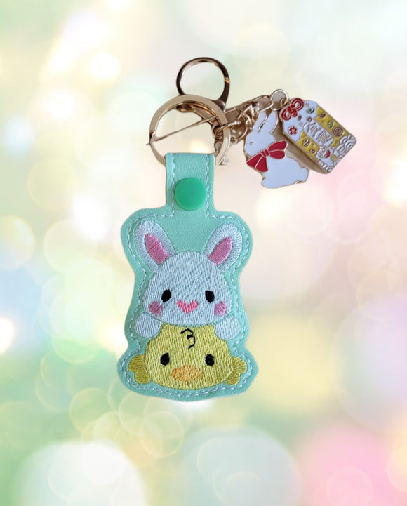 ITH Digital Embroidery Pattern for Bunny on Chick Snap Tab / Key Chain 4X4 Hoop