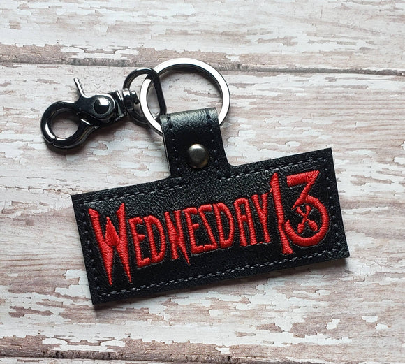ITH Digital Embroidery Pattern for Wednesday 13 Snap Tab / Key Chain, 4X4 Hoop