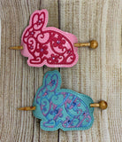 ITh Digital Embroidery Pattern for Flower Swirl Bunny for Rhinestones Hair Bun Holder, 4X4 Hoop