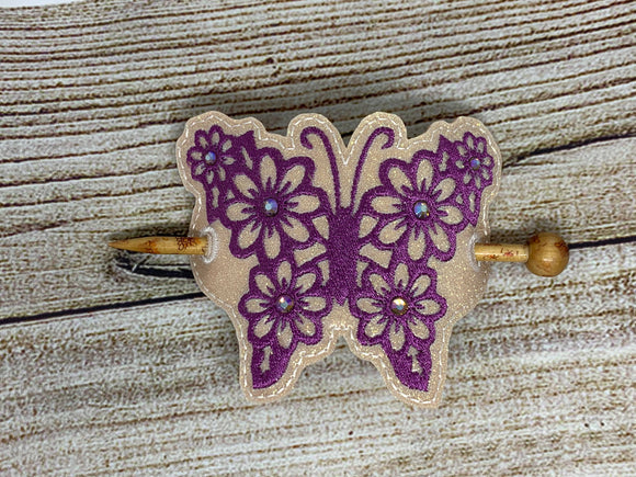 ITH Digital Embroidery Pattern for Floral Butterfly for Rhinestones Hair Bun Holder, 4X4 Hoop
