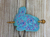ITh Digital Embroidery Pattern for Flower Swirl Bunny for Rhinestones Hair Bun Holder, 4X4 Hoop