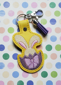 ITH Digital Embroidery Pattern for Bunny Hatching Snap Tab / Key Chain, 4X4 Hoop
