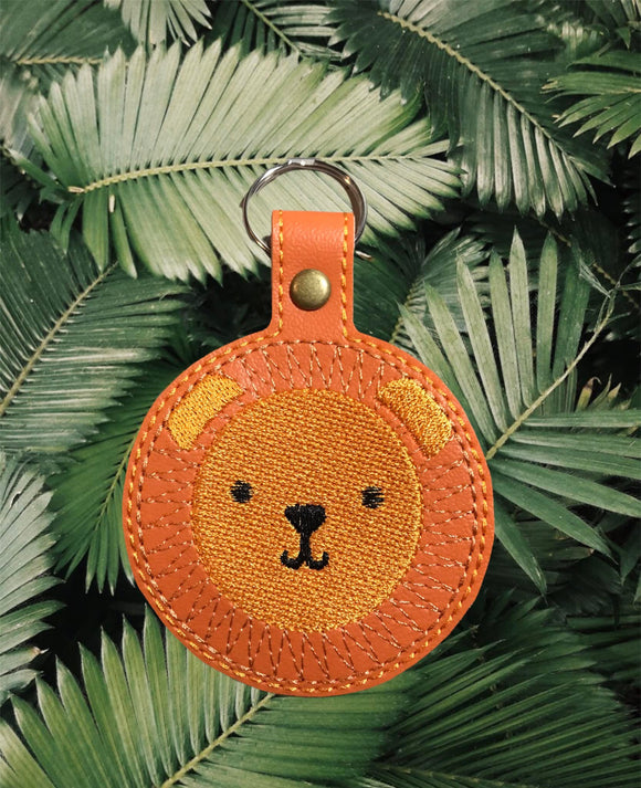 ITH Digital Embroidery Pattern for Lion Face Snap Tab / Key Chain, 4X4 Hoop
