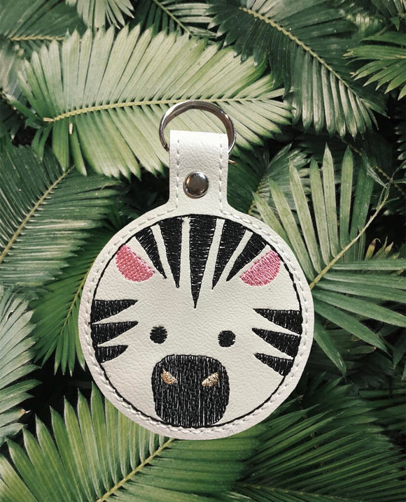 ITH Digital Embroidery Pattern for Zebra Face Snap Tab / Key Chain, 4X4 Hoop