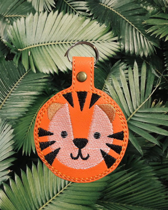 ITH Digital Embroidery Pattern for Tiger Face Snap Tab / Key Chain, 4X4 Hoop