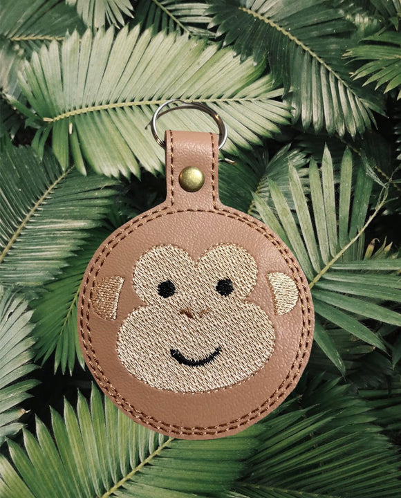ITH Digital Embroidery Pattern for Monkey Face Snap Tab / Key Chain, 4X4 Hoop
