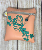 ITH Digital Embroidery Pattern for Flower Butterfly II for Rhinestones Tall Cash Card Zipper Pouch, 5X7 Hoop
