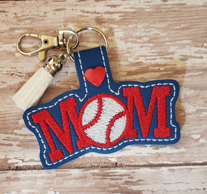 ITH Digital Embroidery Pattern for MOM Baseball Snap Tab / Key Chain, 4X4 Hoop