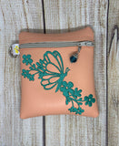 ITH Digital Embroidery Pattern for Flower Butterfly II for Rhinestones Tall Cash Card Zipper Pouch, 5X7 Hoop
